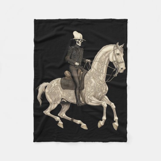 Skeleton Riding Horse Cowboy Horse Lover Halloween フリースブランケット (正面)