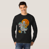 Skeleton Riding Mummy Dinosaur Rex Halloween  Pump Tシャツ (正面フル)
