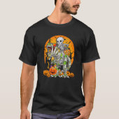 Skeleton Riding Mummy Dinosaur rex Halloween  Pump Tシャツ (正面)