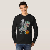 Skeleton Riding Mummy Dinosaur rex Halloween Pump Tシャツ (正面フル)