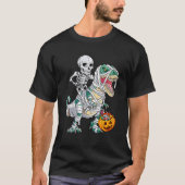 Skeleton Riding Mummy Dinosaur rex Halloween  Pump Tシャツ (正面)