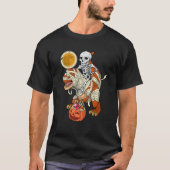 Skeleton Riding Mummy Dinosaur rex Halloween Pump Tシャツ (正面)
