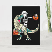 Skeleton Riding Mummy Dinosaur T Rex Halloween Fun カード (正面)