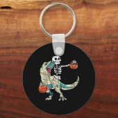 Skeleton Riding Mummy Dinosaur T Rex Halloween Fun キーホルダー (正面)
