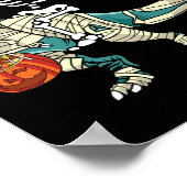 Skeleton Riding Mummy Dinosaur T Rex Halloween Fun ポスター (角)