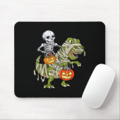 Skeleton Riding Mummy Dinosaur T Rex Halloween Fun マウスパッド (マウス)