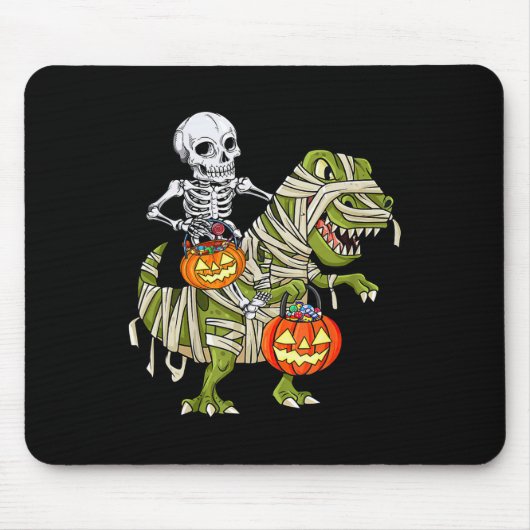 Skeleton Riding Mummy Dinosaur T Rex Halloween Fun マウスパッド (正面)
