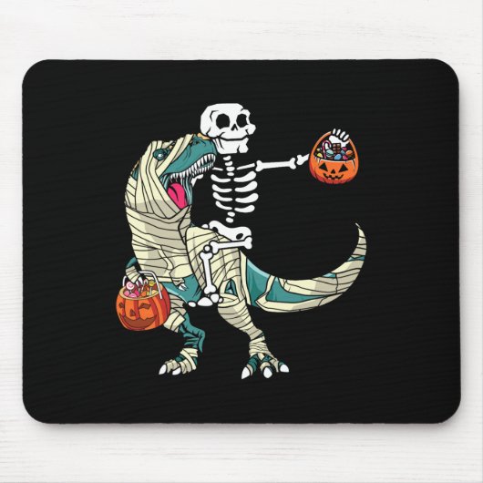 Skeleton Riding Mummy Dinosaur T Rex Halloween Fun マウスパッド (正面)