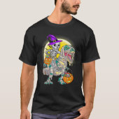 Skeleton Riding Mummy Dinosaur T Rex Halloween Fun Tシャツ (正面)