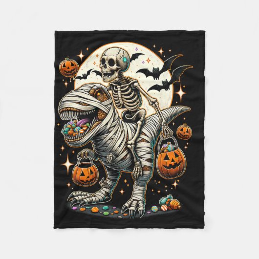 Skeleton Riding Mummy Dinosaur T Rex Kids Boys Men フリースブランケット (正面)