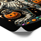 Skeleton Riding Mummy Dinosaur T Rex Kids Boys Men ポスター (角)