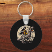 Skeleton Riding Mummy Dinosaur T Rex Pumpkin Funny キーホルダー (正面)