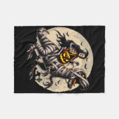 Skeleton Riding Mummy Dinosaur T Rex Pumpkin Funny フリースブランケット (正面(横))