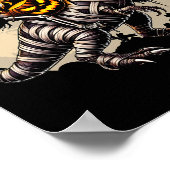 Skeleton Riding Mummy Dinosaur T Rex Pumpkin Funny ポスター (角)