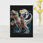 Skeleton Riding Mummy Pumpkin T Rex Dinosaur Funny カード (黄色い花)