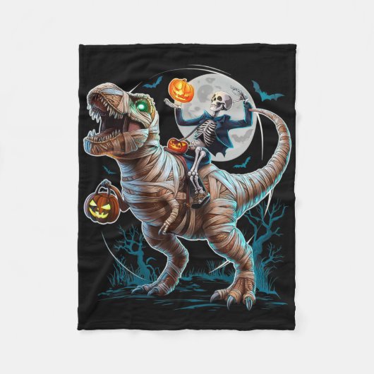 Skeleton Riding Mummy Pumpkin T Rex Dinosaur Funny フリースブランケット (正面)