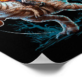 Skeleton Riding Mummy Pumpkin T Rex Dinosaur Funny ポスター (角)