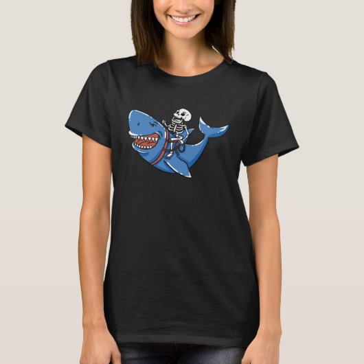 Skeleton Riding Shark I  Halloween For Boys Girls  Tシャツ (正面)