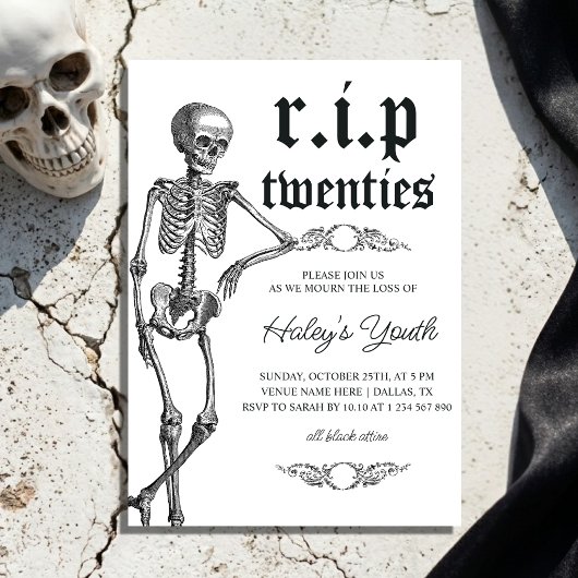 Skeleton RIP Twenties 20代 おもしろ 30歳の誕生日 招待状