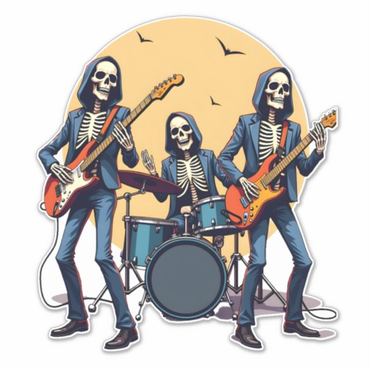Skeleton Rock Band � Funny Halloween Shirt シール (正面)