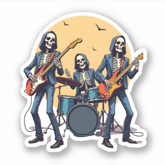 Skeleton Rock Band � Funny Halloween Shirt シール (正面)