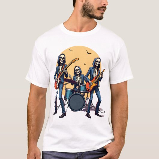 Skeleton Rock Band � Funny Halloween Shirt Tシャツ (正面)