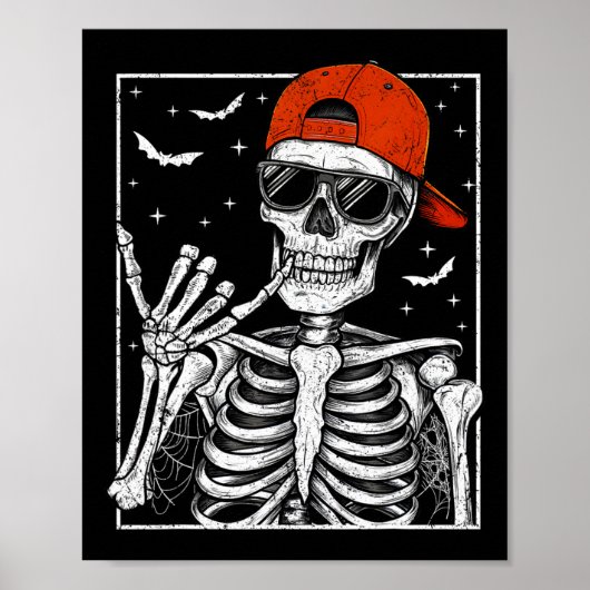 Skeleton Rock Hand Halloween Costume Cool Rock Mus ポスター (正面)