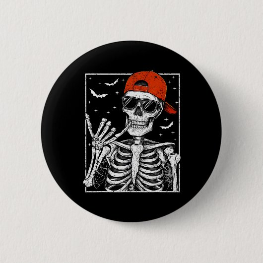 Skeleton Rock Hand Halloween Costume Cool Rock Mus 缶バッジ (正面)