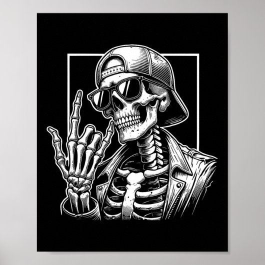 Skeleton Rock Hand Halloween Costume Rocker Cool R ポスター (正面)