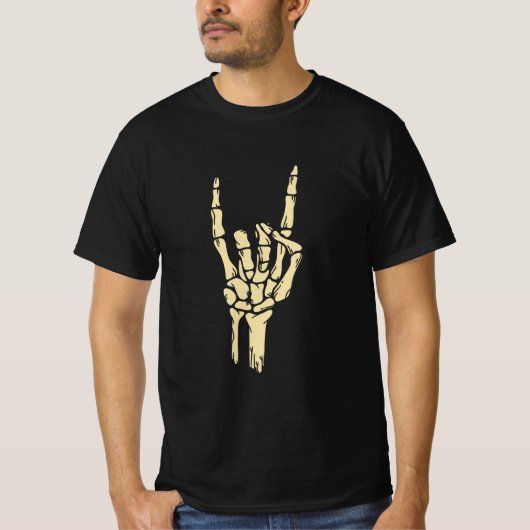 ​Skeleton Rock On Hand Sign Graphic T-Shirt - Goth Tシャツ (正面)