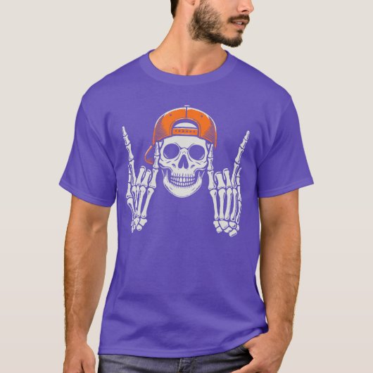 Skeleton Rocker Cool Cap Skater Halloween Costume  Tシャツ (正面)