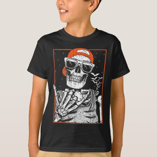 Skeleton Rocker Hand Halloween Costume Cool Music  Tシャツ (正面)
