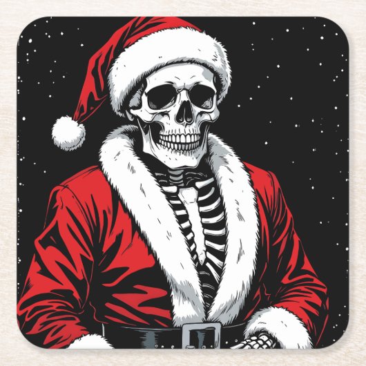 Skeleton Santa スクエアペーパーコースター (正面)