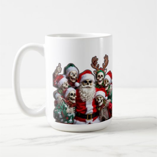 Skeleton Santa Christmas Group Photo – Festive 3D  コーヒーマグカップ (左)