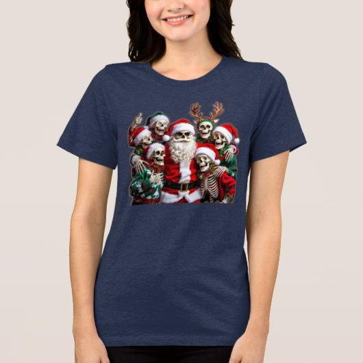 Skeleton Santa Christmas Group Photo – Festive 3D  トライブレンドＴシャツ (正面)