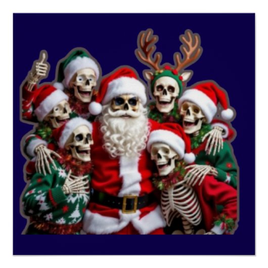 Skeleton Santa Christmas Group Photo – Festive 3D  ポスター (正面)