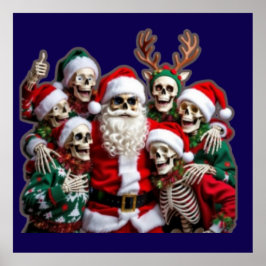 Skeleton Santa Christmas Group Photo – Festive 3D  ポスター