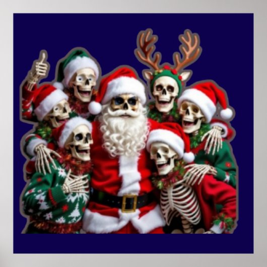 Skeleton Santa Christmas Group Photo – Festive 3D  ポスター (正面)