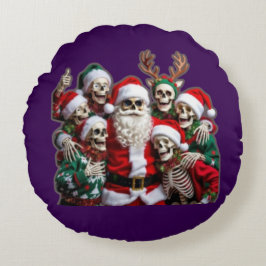 Skeleton Santa Christmas Group Photo – Festive 3D  ラウンドクッション