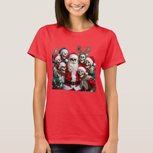 Skeleton Santa Christmas Group Photo – Festive 3D  Tシャツ (正面)