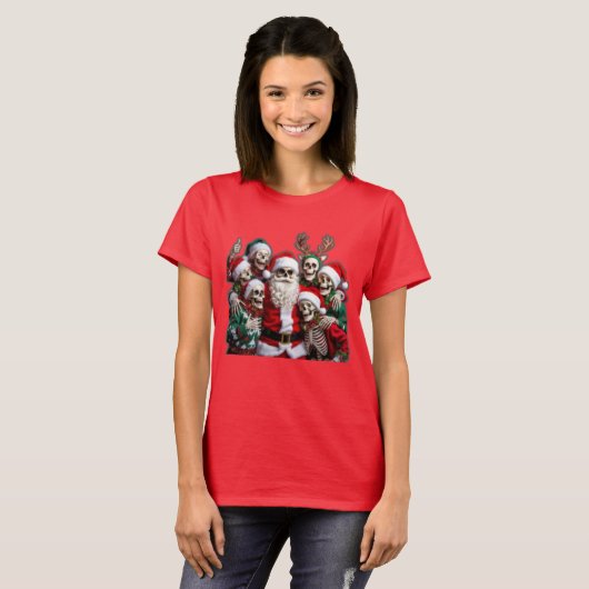 Skeleton Santa Christmas Group Photo – Festive 3D  Tシャツ (正面フル)
