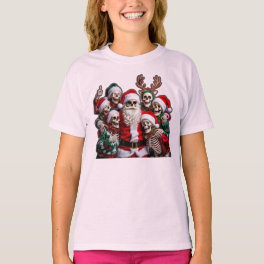 Skeleton Santa Christmas Group Photo – Festive 3D  Tシャツ (正面)