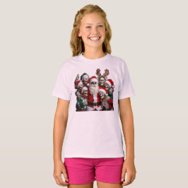Skeleton Santa Christmas Group Photo – Festive 3D  Tシャツ