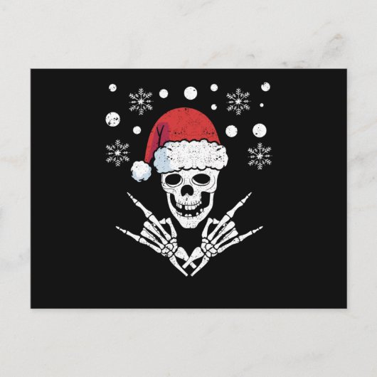 Skeleton Santa Claus Cap Rock And Roll Hand ポストカード (正面)