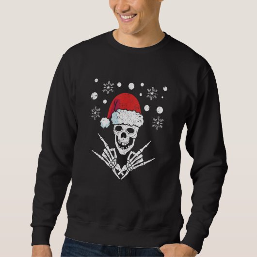 Skeleton Santa Claus Hat Rock And Roll Hand Cool C スウェットシャツ (正面)