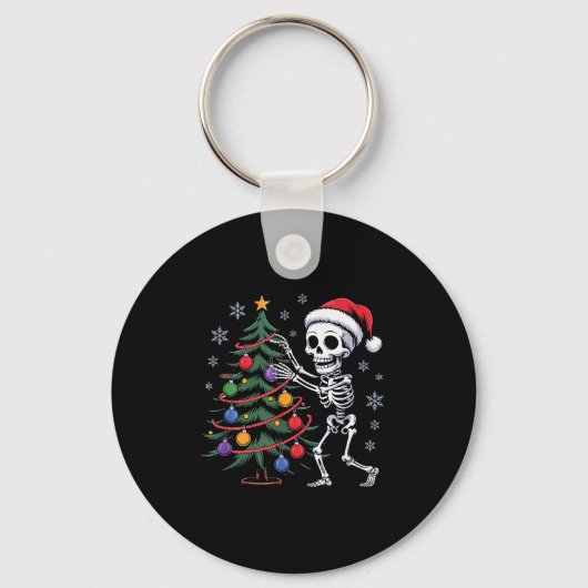 Skeleton Santa Hat Christmas Tree Creepy Cute Xmas キーホルダー (正面)