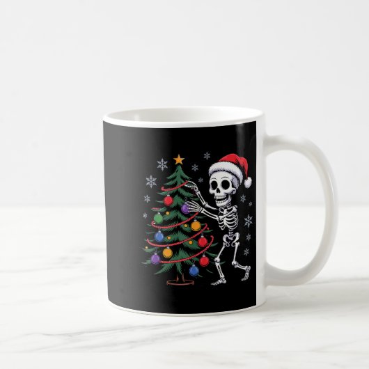 Skeleton Santa Hat Christmas Tree Creepy Cute Xmas コーヒーマグカップ (右)