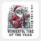Skeleton Santa Playing Guitar Christmas スクエアシール (正面)