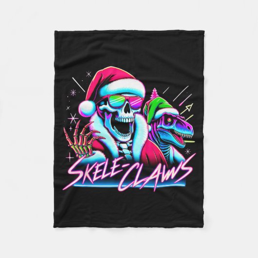 Skeleton Santa Riding T Rex Dinosaur Funny Christm フリースブランケット (正面)