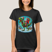 Skeleton Santa Riding T Rex Dinosaur Funny Christm Tシャツ (正面)